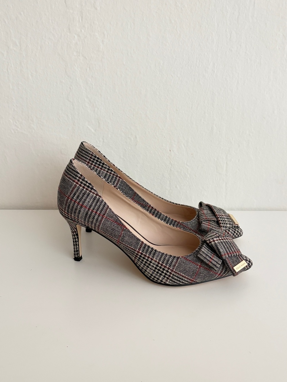 Cole Haan Plaid Pointed-Toe Pumps with Bow Accent - Picture 2 of 9